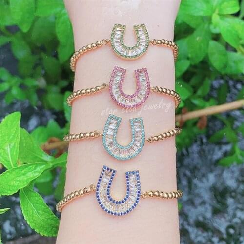 10pcs/lot Brass Horseshoe Link Chain Bracelet Adjustable Bracelets