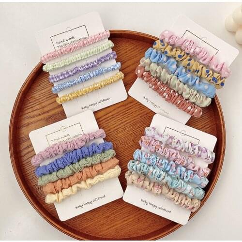 5 Pcs/Set Women Girls Sweet Plaid Floral Elastic Hair Bands Lady Lovely Soft Scrunchies Rubber Bands Kids Hair Accessories