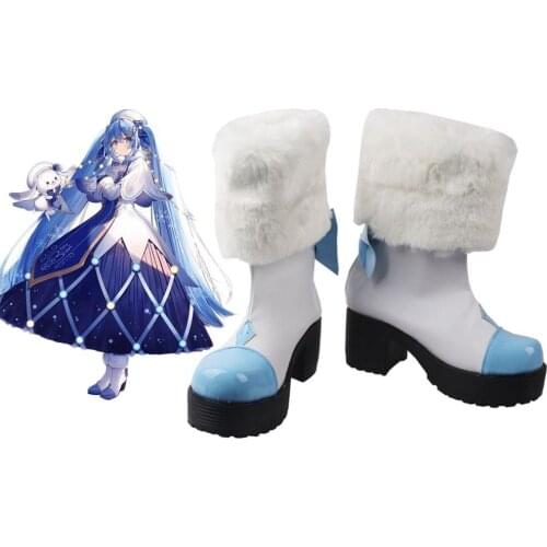 Snow Miku 2021 Cosplay Boots High Heel Wool Shoes Custom Made Any Size