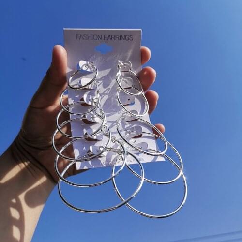 Lost Lady 12 Pcs/Set Fashion Hoop Earrings Minimalist Big Geometric Circle Earrings for Women Wedding Party Jewelry Gifts