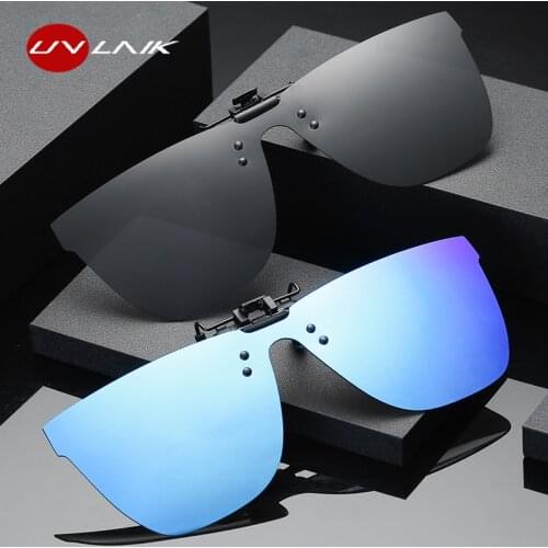 UVLAIK Siamese Men Clip on Polarized Night Driving Glasses Women 2021 Square Fishing Male Sunglasses Clips for Myopic Glasses