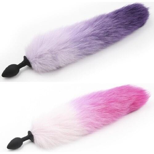 Silicone black Anal Plug beads pink purple fox tail Butt plug Role Play Flirting Fetish erotic sex Toy for Women
