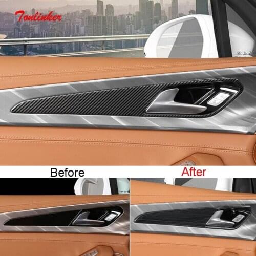 Tonlinker Interior Car Door Handle Edge Cover Sticke For FAW HONGQI H9 2020-2021 Car Styling 4PCS Stainless steel Cover Stickers