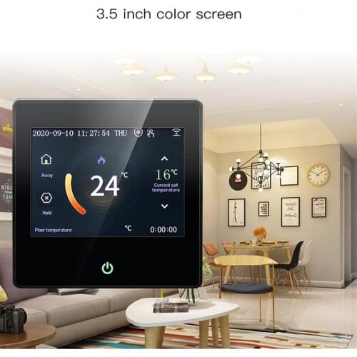 Tuya Thermostat WiFi Smart Heating Temperature Controller LCD Touch Display Wireless Thermostat, Black, 16A