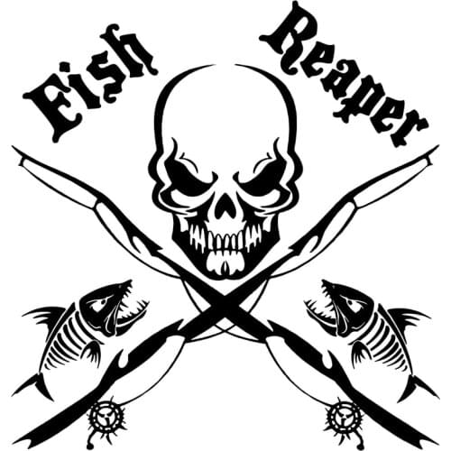 14.8cm*15.1cm Fish Reaper Skull Fishing Vinyl Car-Styling Stickers Decals Decor S4-0049