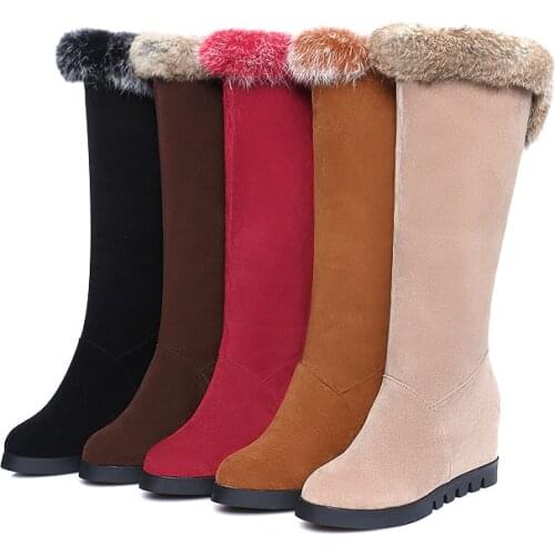 Winter Boots Warm casual 2016 Womens Knee High hight increase Boots Square Fashion Round Toe Women Shoes Size 34-43 T-6027