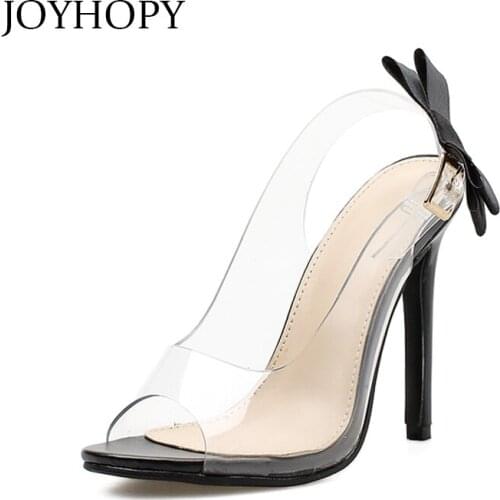 Fashion Foreign Trade Summer Transparent PVC Sandals Women BowKnot High Heels Back Strap Shoes WS1801