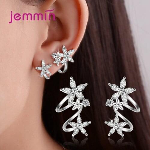 Boutique Women 925 Sterling Silver Cubic Zirconia Clip Earrings Whitout Piercing Ear Rings Ear Cuff Flower Jewelry For Wedding