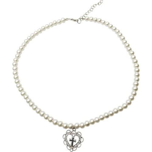 Punk Gothic Harajuku Pearl Chain Hollow Heart Shaped Pendant Retro Court Cross Choker Necklace Fashion Jewelry for Women Girls