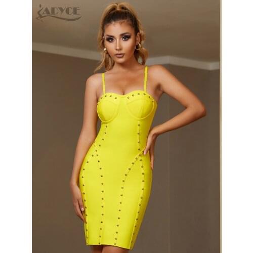 Adyce New Summer Women White Spaghetti Strap Sleeveless Bandage Dress Sexy Beading Mini Club Celebrity Evening Party Dress 2021