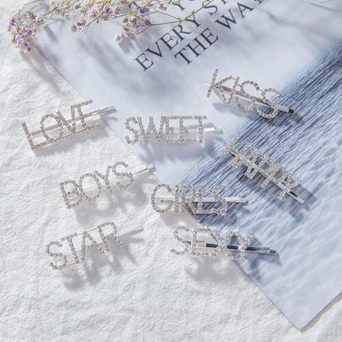 1Pc Shining Letter Hairpins Crystal Rhinestones Word Hair Clips Women Styling Hairgrip Diamond Boss Hair Clip Rhinestone Hairpin