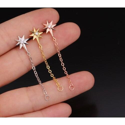 1 PCS Elegant Zircon Helix Earring with Chain Cute Small Star Round Ball Ear Cartilage Stud Cuff Jewelry