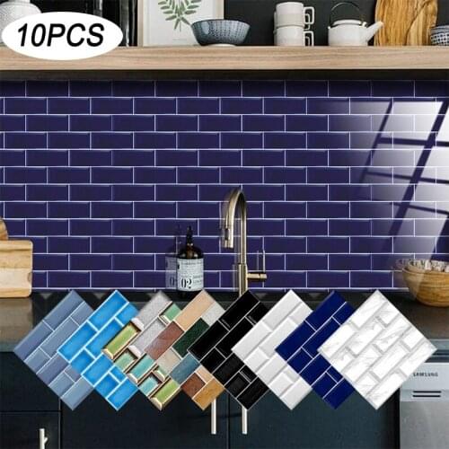 10Pcs/Set Waterproof Tile Wall Sticker Bathroom Kitchen Floor DIY Brick Wallpaper Home Decor