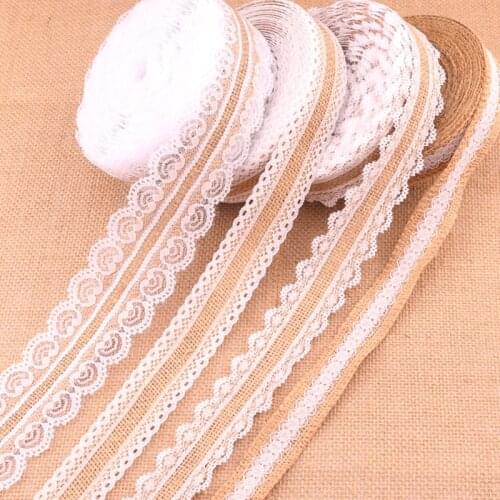 25mm 2m/Pack Natural Jute Burlap Ribbon With Lace Diy Wedding Ribbon Decoration Accessories Festival Supplies Party Crafts