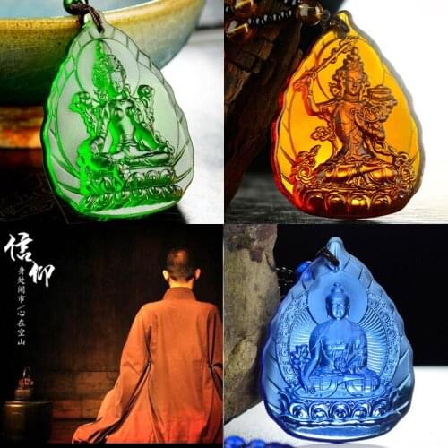 3P Wholesale Buddhist supplies Greco-Buddhist pocket travel Green Tara the Medicine Buddha Bodhisattva Crystal Pendant Amulet