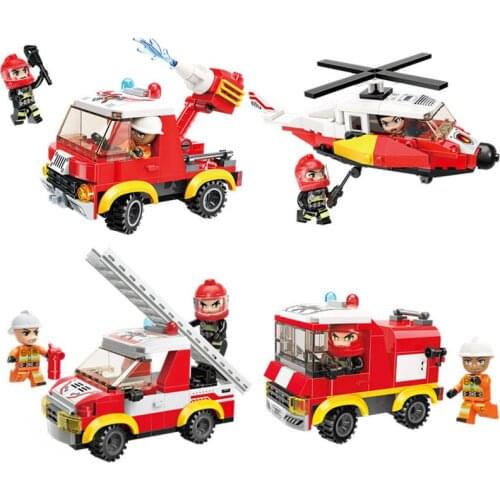 410pcs Enlightenment 12011 Four Suits Flame Pioneer Fire Truck Aircraft Assembly Model Building Blocks Toy Gifts
