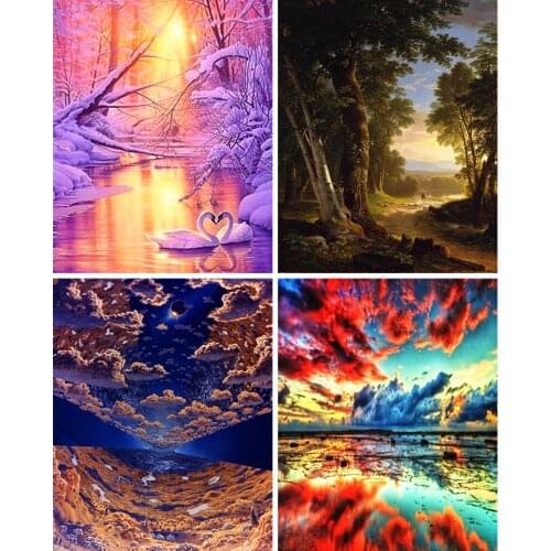 5D DIY Diamond Painting Landscape Rhinestone Diamond Embroidery Picture Square/Round Mosaic Mosaic Picture Home Decoration Gift