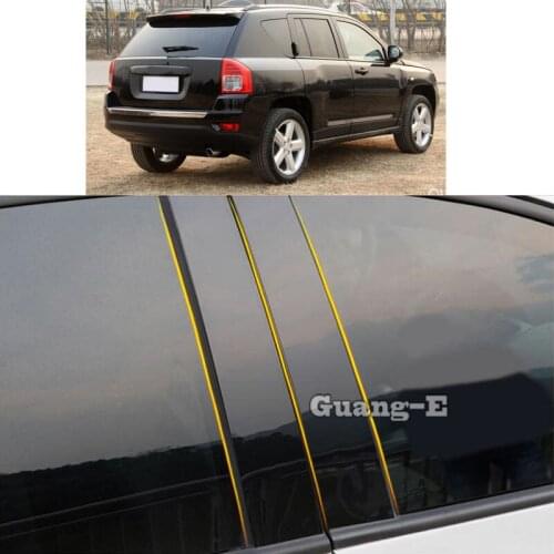 Car PC Material Pillar Post Cover Door Trim Window Piano Black Molding Sticker Plate For Jeep Compass 2007 2008 2009 2010-2015