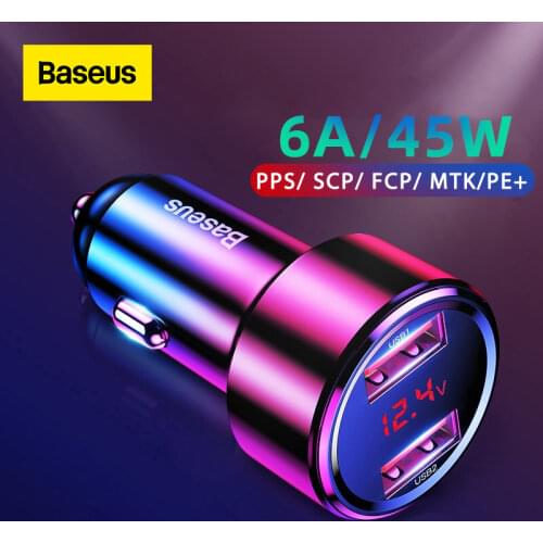 Baseus Quick Car Charger 6A 45W Dual USB Type C Charge For Xiaomi Samsung Phone Car Fast Charging