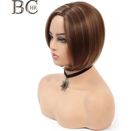 BCHR 8 Inch Short Synthetic Wig for Black Women Brown Wig for Daily Natural Straight Heat Resistant Fiber