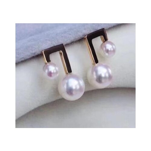 Free shipping>>>>noble jewelry charming pair of 6-10mm south sea round white pearl earring 18k