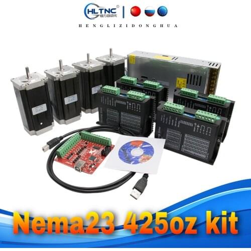 Fast shipping 4 set DM556 Stepper motor driver+Nema23 425 Oz-in motor+4 axis mach3/5 axis DB25 board+1 pcs 350W36V power for CNC