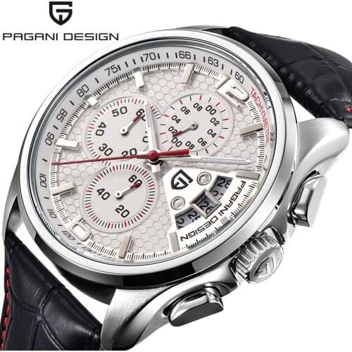 PAGANI DESIGN Mens Chronograph Sport Leather Watches Stainless Steel Luxury Brand Quartz Watch Waterproof relogio masculino