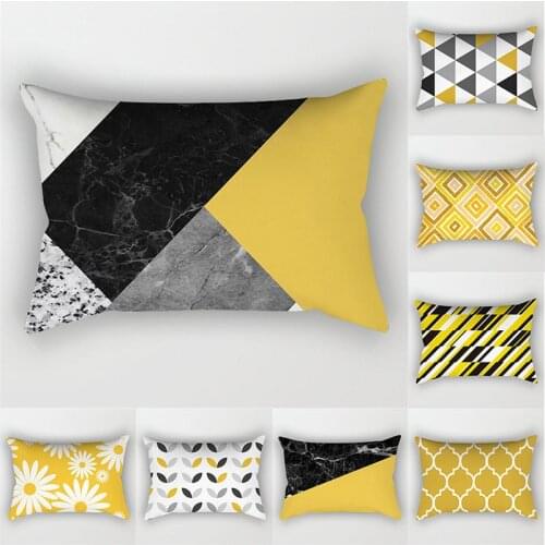 Yellow Geometric Cushion Cover 30X50 Black Striped Pillowcase Polyester Sofa Cushion Nordic Style Living Room Decoration Pillows