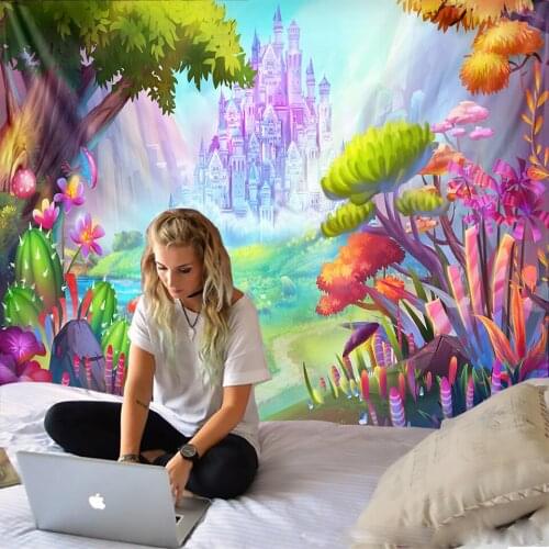 Flower Plant Mushroom Home Decor Tapestry Bohemian Decor Psychedelic Scene Hippie Bedroom Bed Sheet Yoga Mat Sofa Blanket