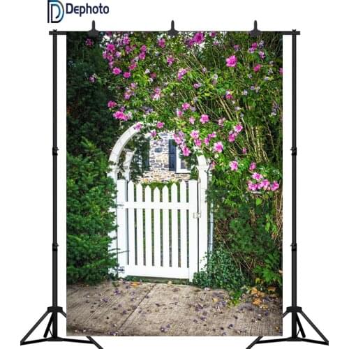 DePhoto Spring Garden white Arch Gate flower Scenic Photography Backgrounds wedding Photographic Backdrops For Photo Studio