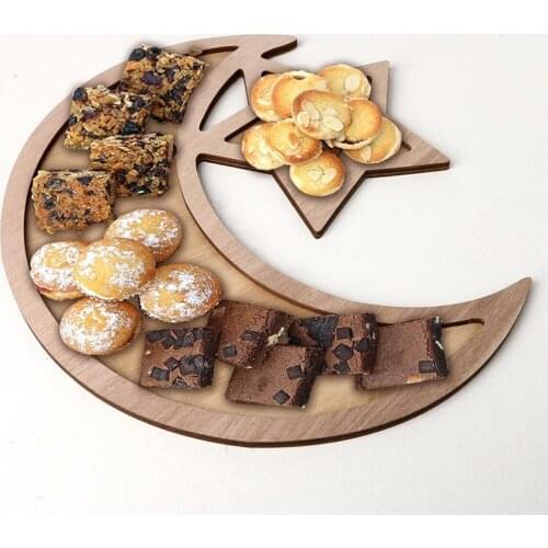 Wood Moon Star Plate Crafts Ramadan Decoration Eid Mubarak Ramadan Kareem Decor Muslim Islamic Festival Party DIY Decorations