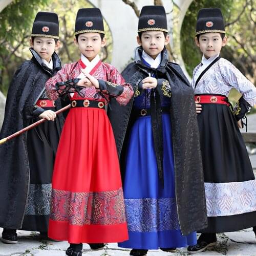 Kids Chinese Hanfu Ancient Costume Boys Traditional Dynasty Stage Wushu Performance Clothing Folk Dance Festival Outfits DN4923