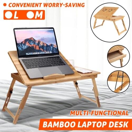 Ergonomics Adjustable Laptop Desk Pure Yellow Bamboo Table Foldable Breakfast Serving Bed Tray Cozy