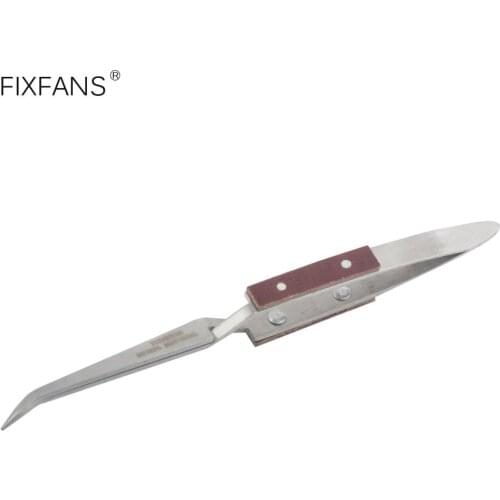 FIXFANS 16cm Self Locking Soldering Tweezers Cross Lock Reverse Tweezers with Insulated Wooden Grip for Electronics Repair Tools