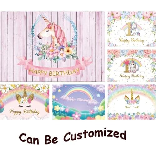 Unicorn Backdrops For Photography Birthday Party Newborn Baby Shower Rainbow Flowers Poster Child Photo Background Photo Studio