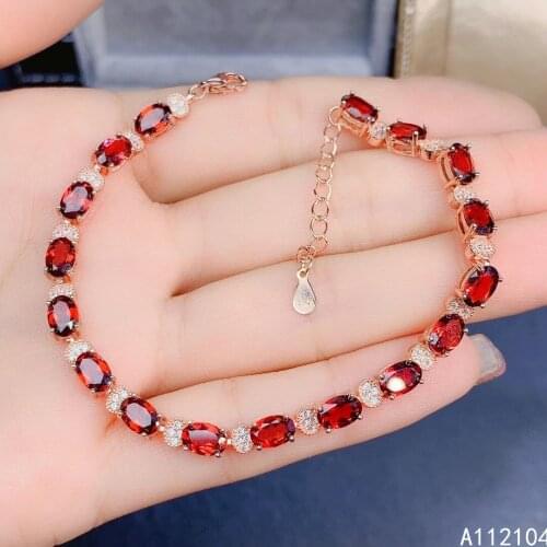 KJJEAXCMY fine jewelry 925 sterling silver inlaid natural garnet women simple luxury oval Chinese style gem hand bracelet suppor