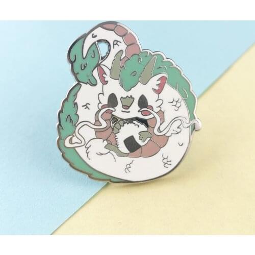 Kawaii Rice Ball White Dragon Hard Enamel Pin Cute Cartoon Spirited Away Haku Onigiri Badge Brooch Anime Fans Gift Lapel Jewelry