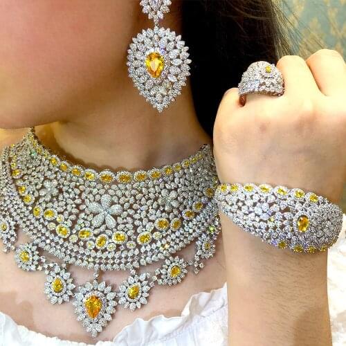 KellyBola Gorgeous Trend High Quality Zircon Bridal Necklace Earring Set Noble Wedding Banquet Top Jewelry Set 4PCS 2021 NEW