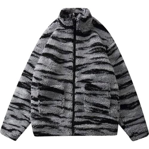 KIOVNO Men Hip Hop Winter Warm Jackets Tiger Pattern Streetwear Outwear Tops For Male Harakuju
