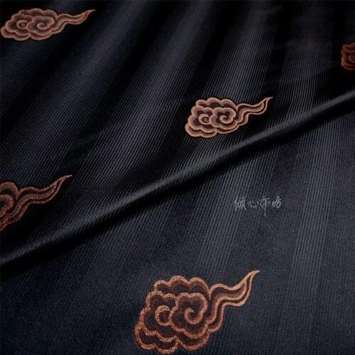 Chinese Classics Brocade jacquard Satin Brown clouds black silk fabric Satin de soie Satén шелк hanfu cloth DIY patchworkbag