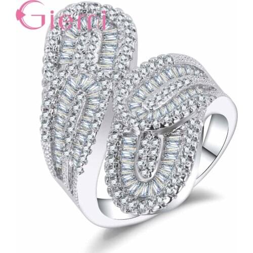 925 Sterling Silver Cubic Zirconia Ring Modern Shiny Unique Design Women Anniversary Engagement Wedding Party Jewelry