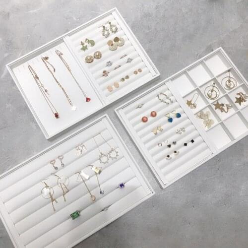 Top Selling Luxurious White PU Earrings Jewellery Display Rings Tray Necklaces Holder Various Models for Woman Option Wholesale