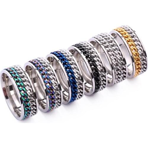 MixMax 30pcs Men Spin Ring Double Chains Stainless Steel Spinner Jewelry Rings Wholesale Party Gifts Brand New