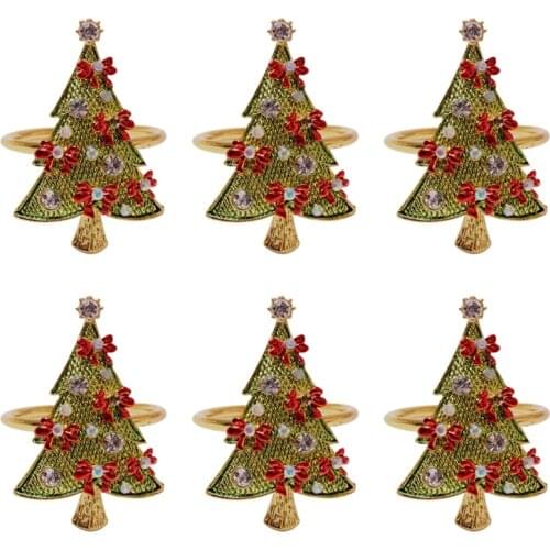 Christmas Tree Napkin Rings Set of 6 Holiday Table Decor Xmas Gift Winter Wedding Favors with Bows Accessories