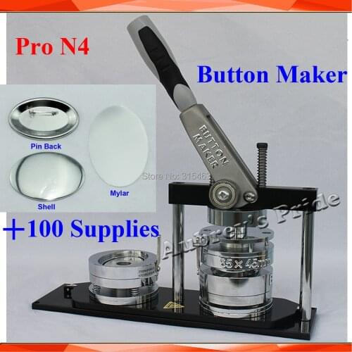 NEW Professional N4 Oval 45x65mm Badge Button Maker Machine +100 Set Metal Pinback Button Supply