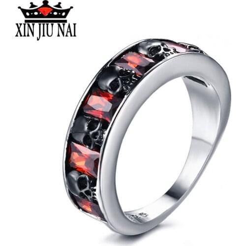 2020 New Punk Skull Rhodes Ruby Luxury Diamond Ring Christmas Party Jewelry Gift Halloween Fashion Men and Women Accessories