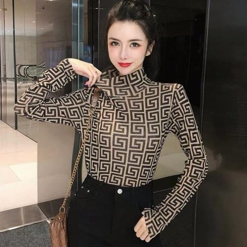 Autumn new fashion half high collar with slim large size top, high elastic foreign style long sleeve bottomed blouse