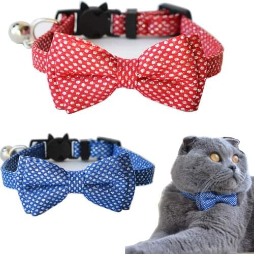 Cat Collar Breakaway with Bell and Bow Tie Adjustable Safety Kitty Kitten Puppy Collars Blue Red(6.8''-10.8'')