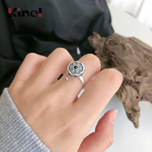Kinel 925 Sterling Silver Buddhism Scripture Open Rotate Rings for Women Men Vintage Statement Fashion Jewelry Anillos