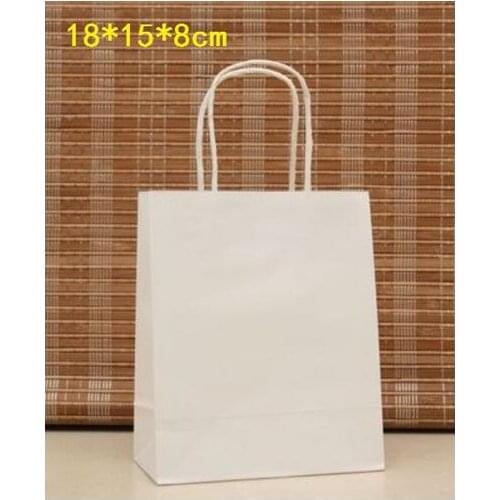 40PCS Elegant White Paper gift bag Small size Kraft gift bags with handle Excellent Quality 18x15x8cm Wholesale